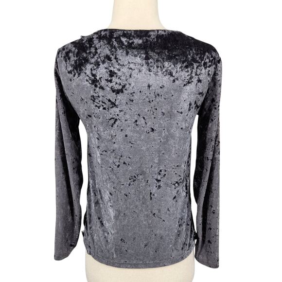 Nanette Lepore Crushed Velvet Pullover with Black Lace Neckline Romantic Grunge - Picture 5 of 6